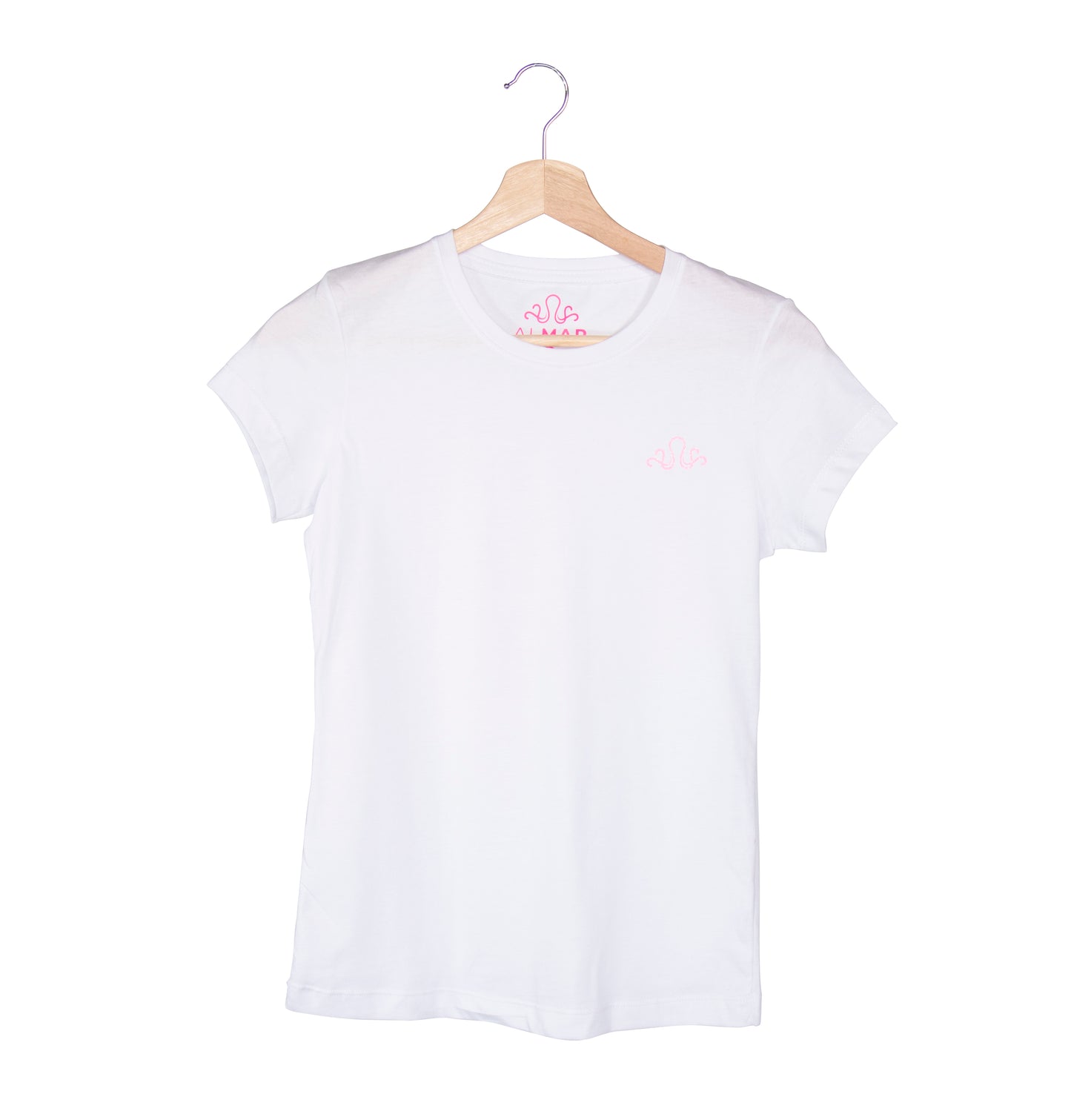 Camiseta Mujer Blanca con logo Rosado By ALMAR Beachwear