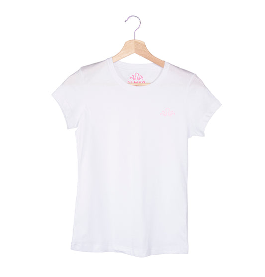 Camiseta Mujer Blanca con logo Rosado By ALMAR Beachwear