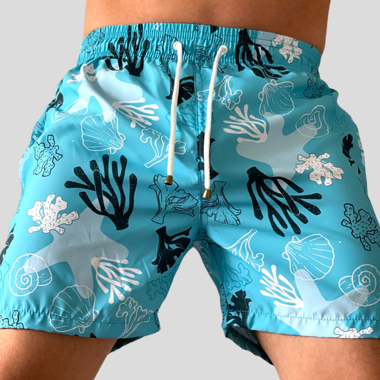 Pantaloneta de baño con diseño coral